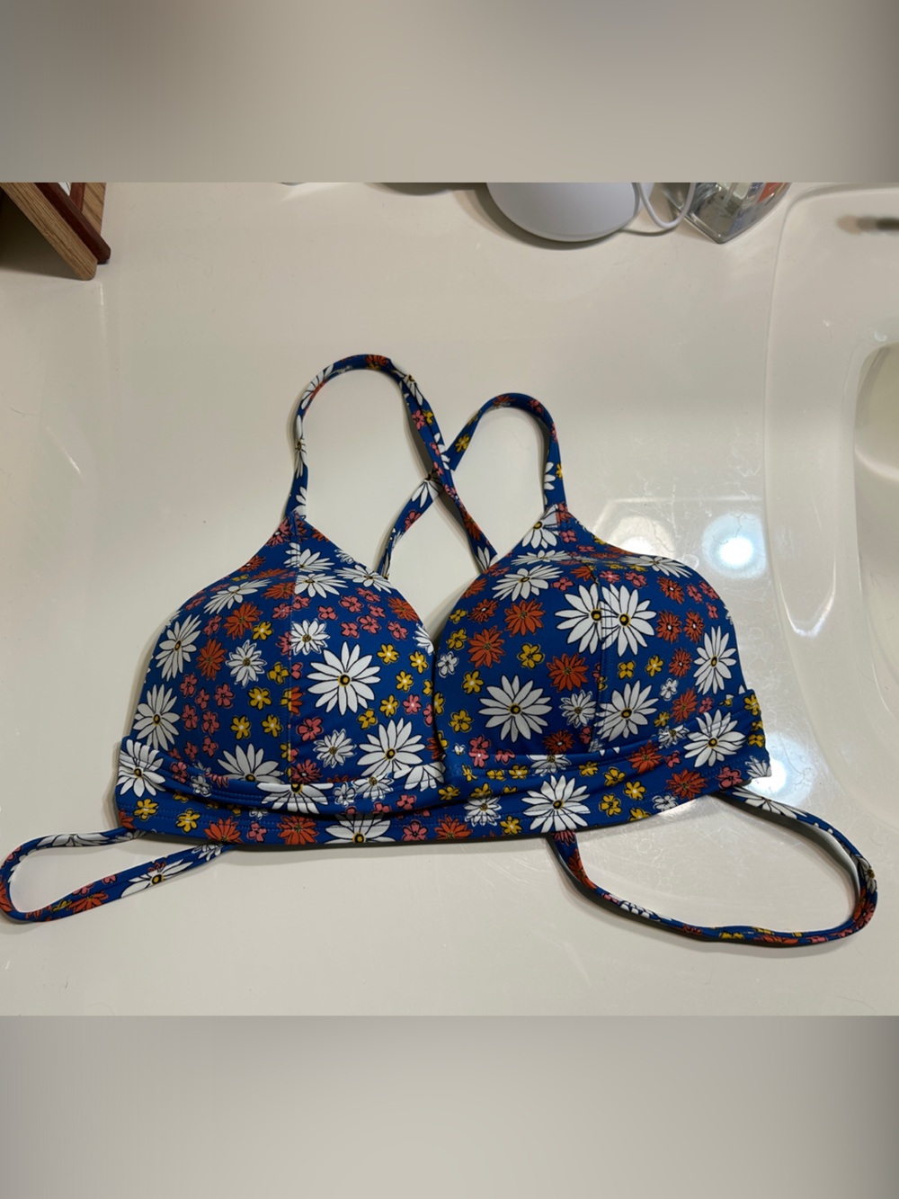 Adore Me Blue Floral Bikini Top with White, Orange & Yellow Flowers